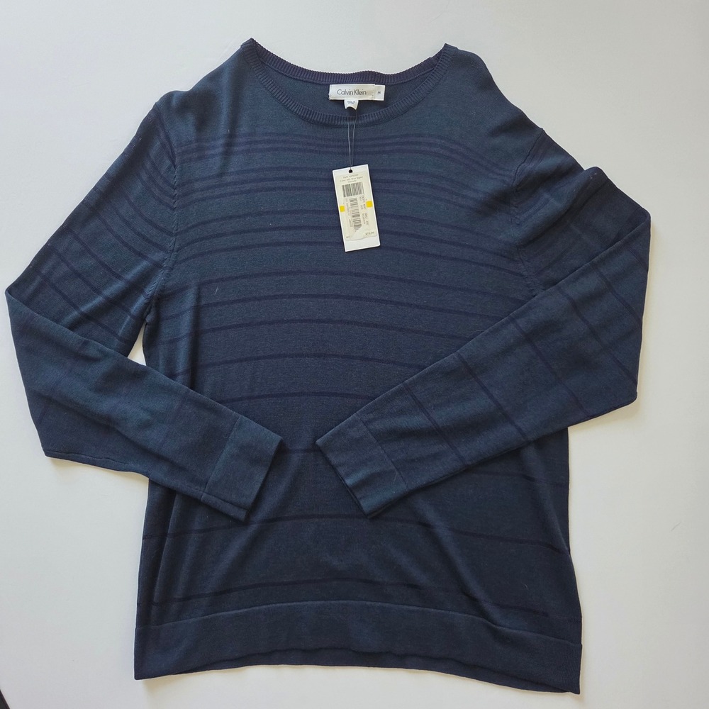 Calvin Klein Men's Blue Striped Crew Neck Long Sleeve Sweater Size Medium